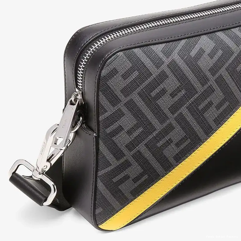 Vintage HOT Fabric In Yellow Fendi Black FF Compact Case Motif Camera 0614